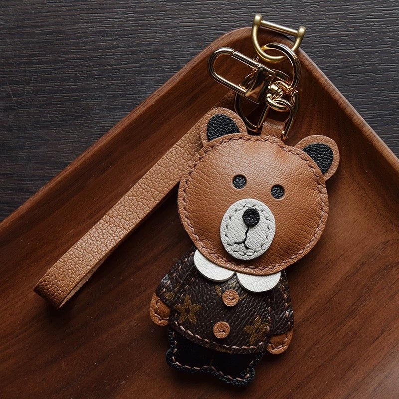 【SuperHold 】Brown bear handmade leather car key bag pendant simple birthday gift cute with decoration female