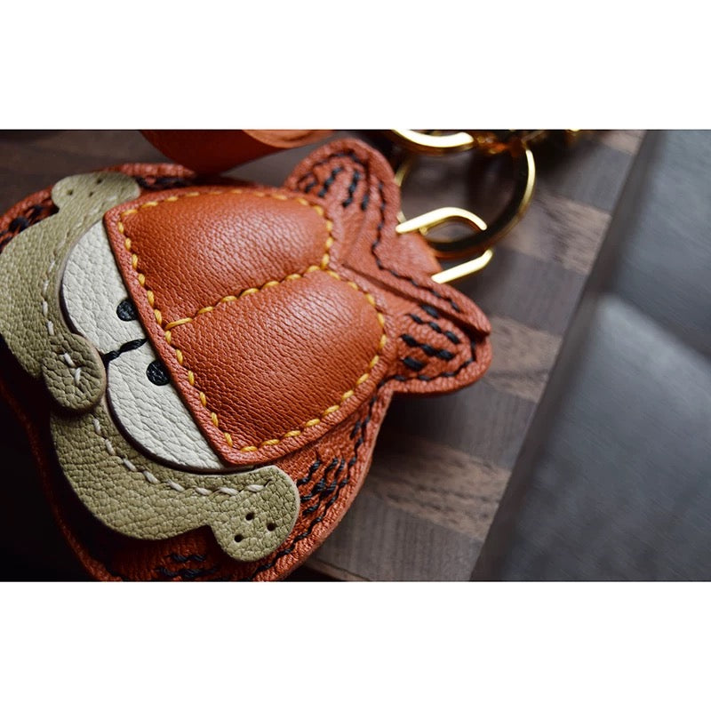 【SuperHold 】 Cartoon Orange Cat Fur Leather Car Keychain Pendant Handmade Creative Rearview Mirror Decor Gift for Women