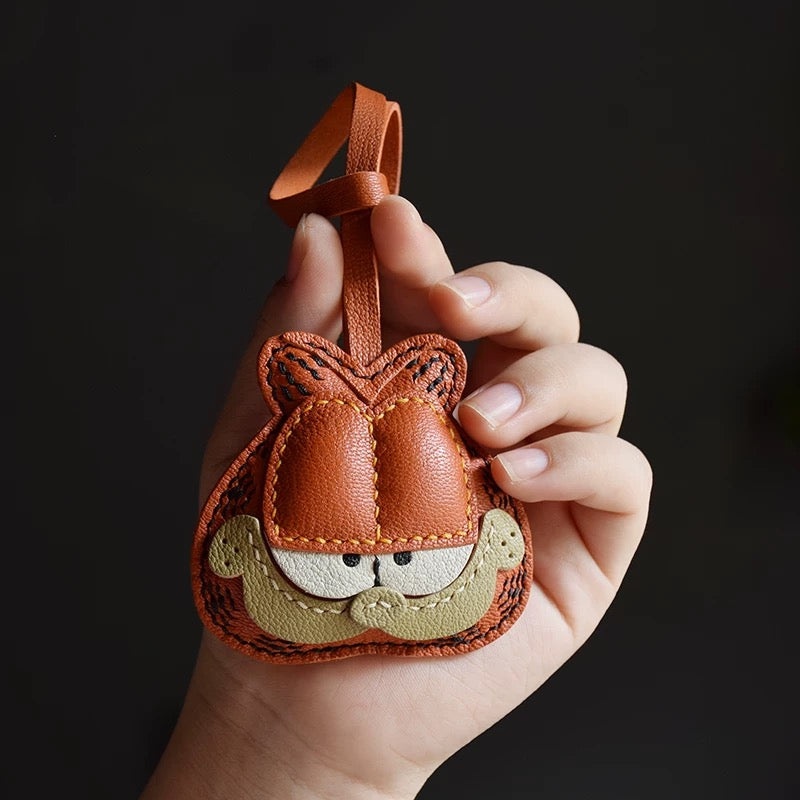 【SuperHold 】 Cartoon Orange Cat Fur Leather Car Keychain Pendant Handmade Creative Rearview Mirror Decor Gift for Women