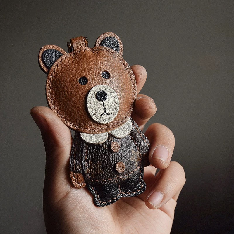【SuperHold 】Brown bear handmade leather car key bag pendant simple birthday gift cute with decoration female