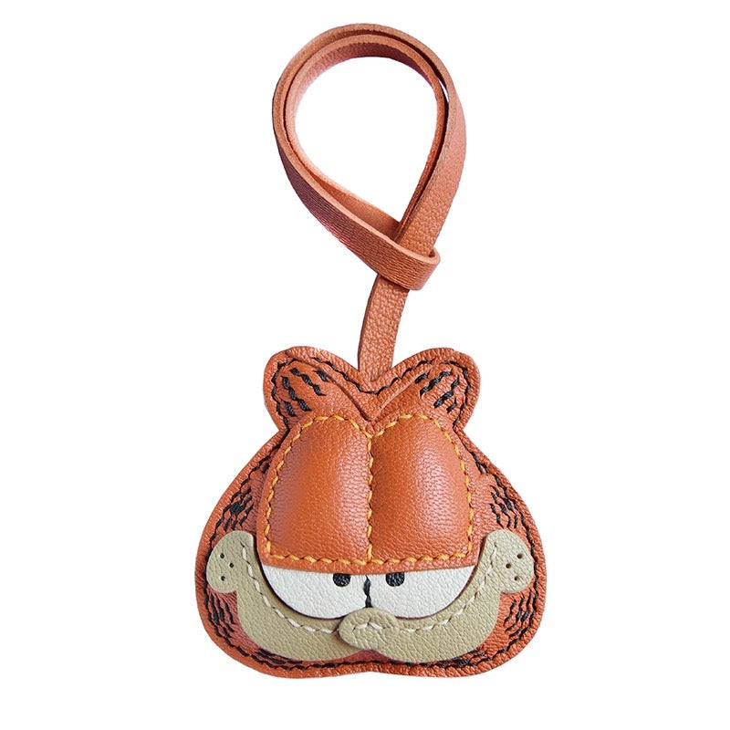 【SuperHold 】 Cartoon Orange Cat Fur Leather Car Keychain Pendant Handmade Creative Rearview Mirror Decor Gift for Women