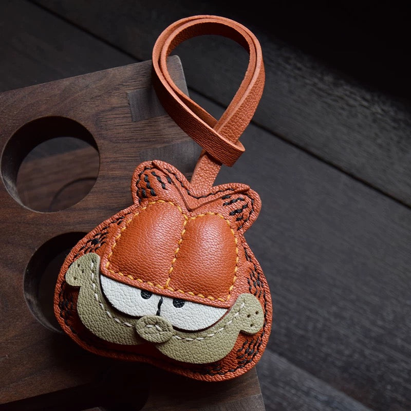 【SuperHold 】 Cartoon Orange Cat Fur Leather Car Keychain Pendant Handmade Creative Rearview Mirror Decor Gift for Women