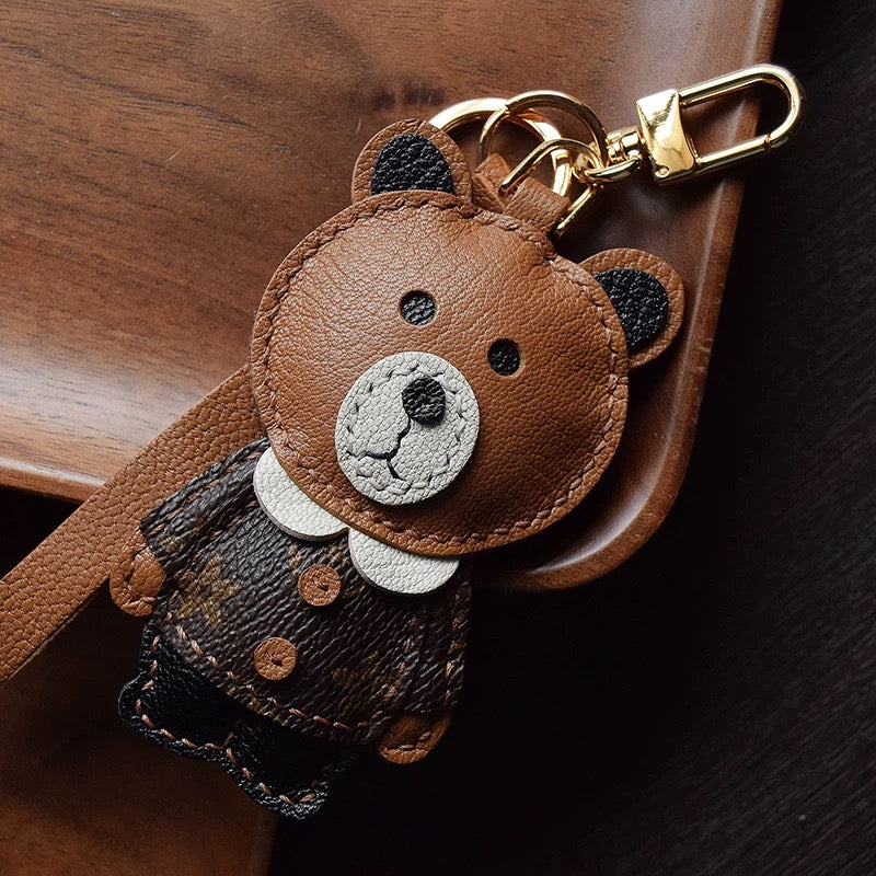 【SuperHold 】Brown bear handmade leather car key bag pendant simple birthday gift cute with decoration female