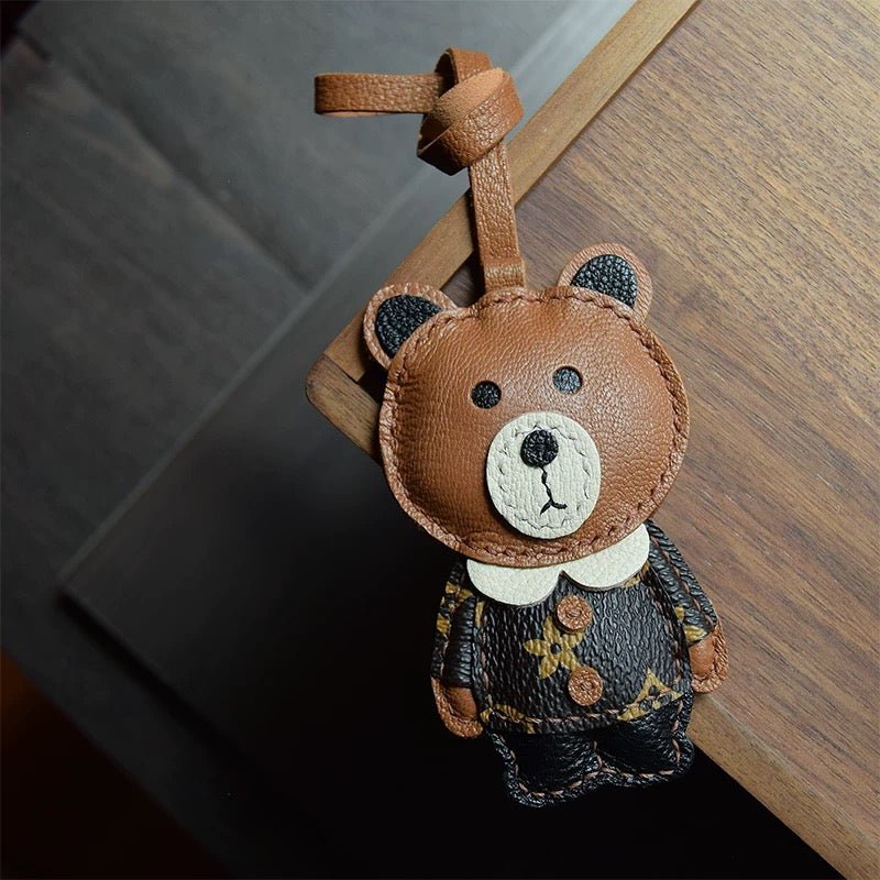 【SuperHold 】Brown bear handmade leather car key bag pendant simple birthday gift cute with decoration female