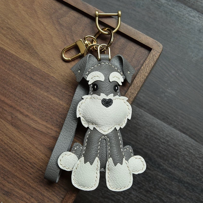 【SuperHold 】Schnauzer Hand Sewn car key pendant Bag Hanging ornament Dog cute custom gift girl