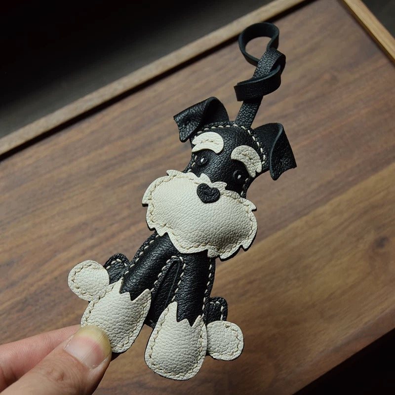 【SuperHold 】Schnauzer Hand Sewn car key pendant Bag Hanging ornament Dog cute custom gift girl