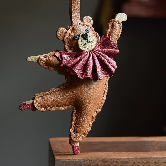 【SuperHold 】Ballet bear original design handmade leather car key bag pendant elegant and lovely gift female