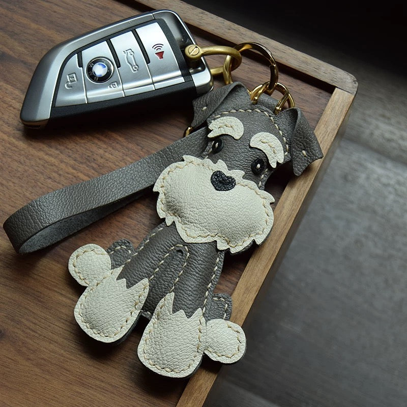 【SuperHold 】Schnauzer Hand Sewn car key pendant Bag Hanging ornament Dog cute custom gift girl