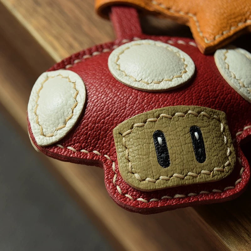 【SuperHold 】Mushroom stars leather handcrafted car key bag pendant cute simple female gift trend