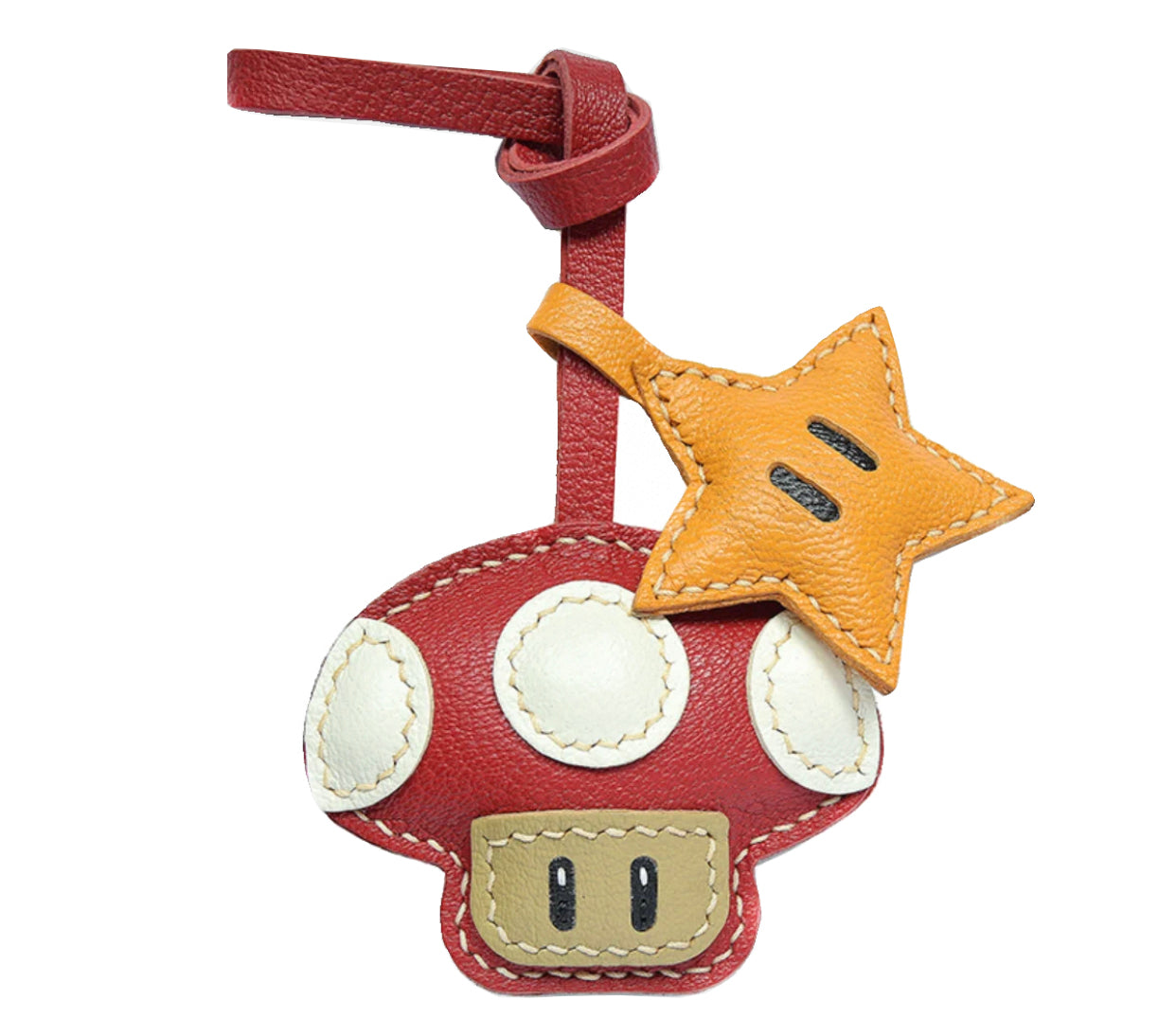【SuperHold 】Mushroom stars leather handcrafted car key bag pendant cute simple female gift trend