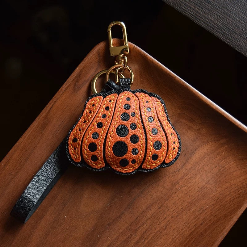 【SuperHold 】Polka dot pumpkin original handmade leather car key bag pendant niche fashion gift Custom